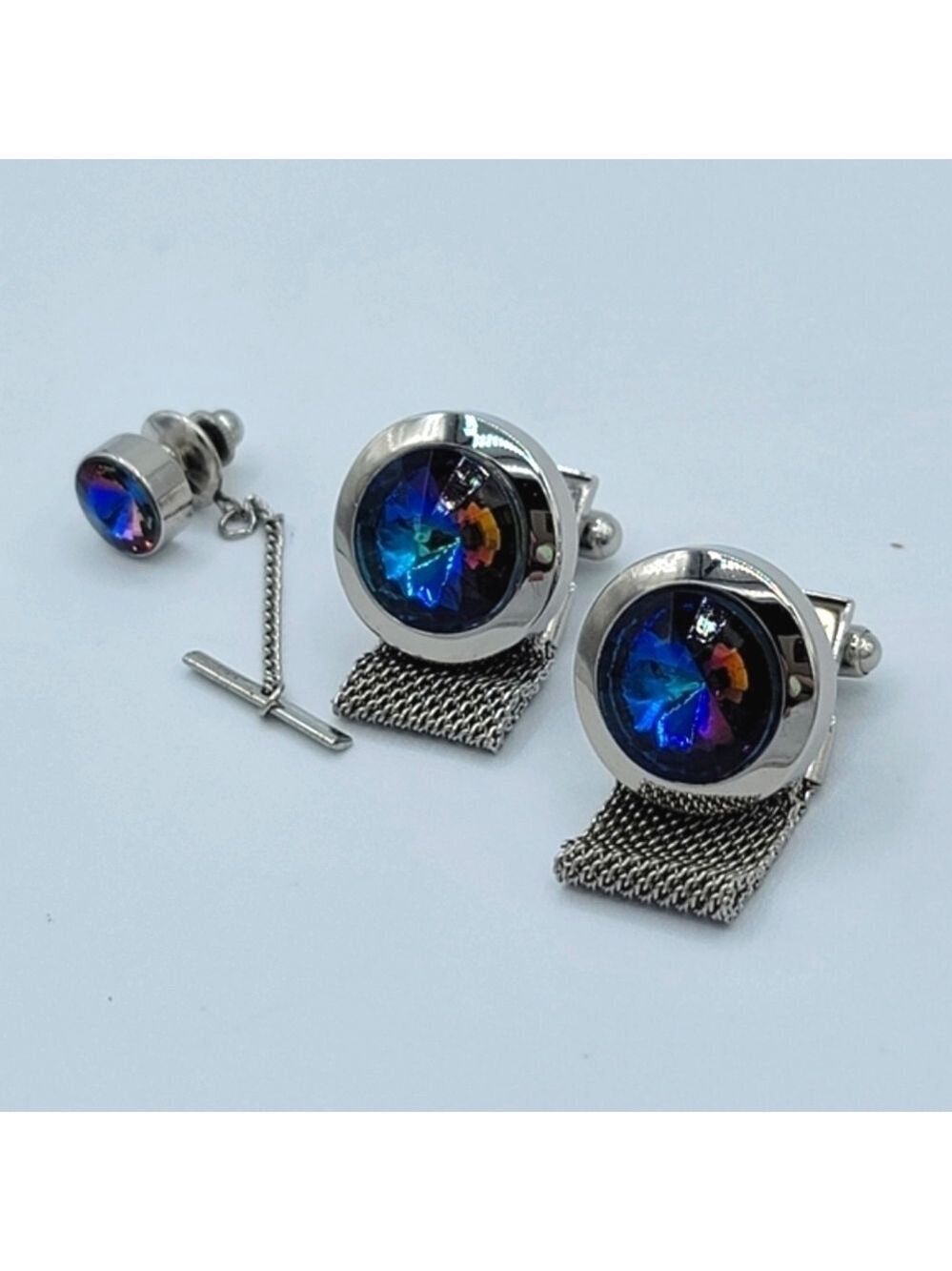 Vintage Rivoli Crystal Cufflinks & Tie Pin Set #1536